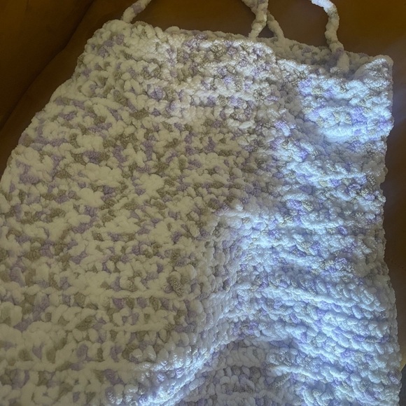 Handmade chenille boho hobo slouch satchel shoulder tote bag purple and white - Picture 5 of 9